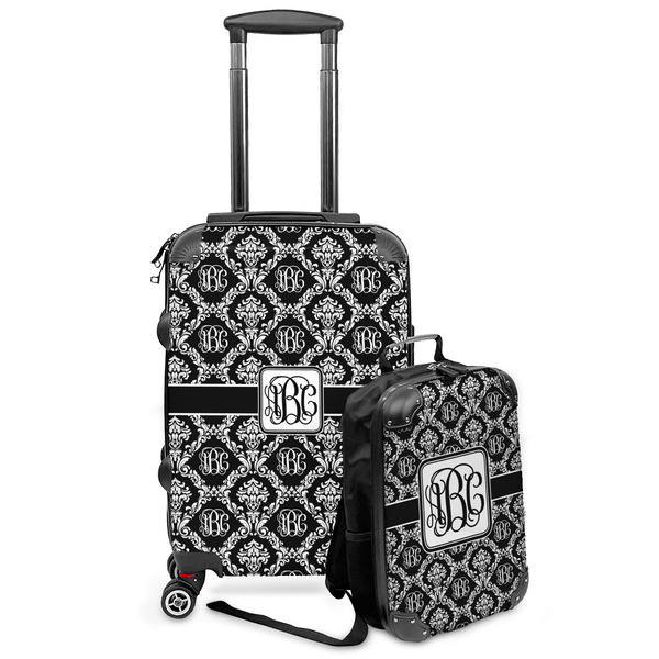 Custom Monogrammed Damask Kids 2-Piece Luggage Set - Suitcase & Backpack