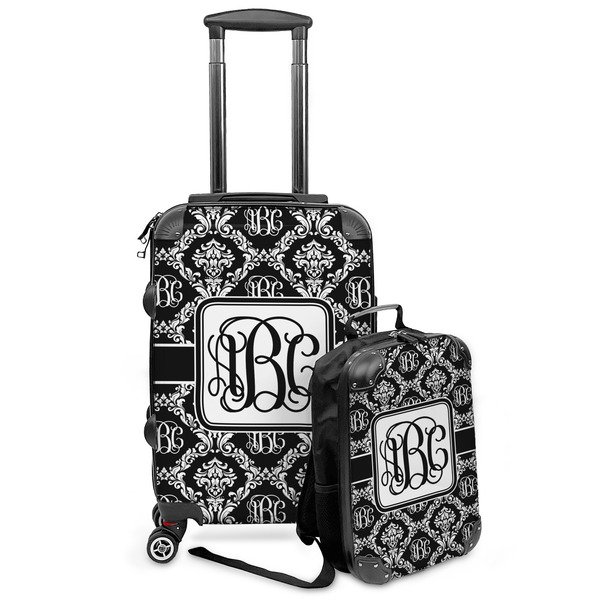 Custom Monogrammed Damask Kids 2-Piece Luggage Set - Suitcase & Backpack