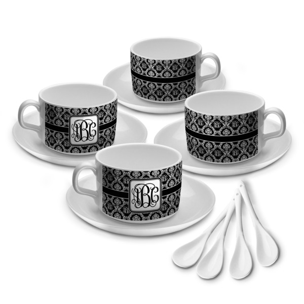 Custom Monogrammed Damask Tea Cup - Set of 4 (Personalized)