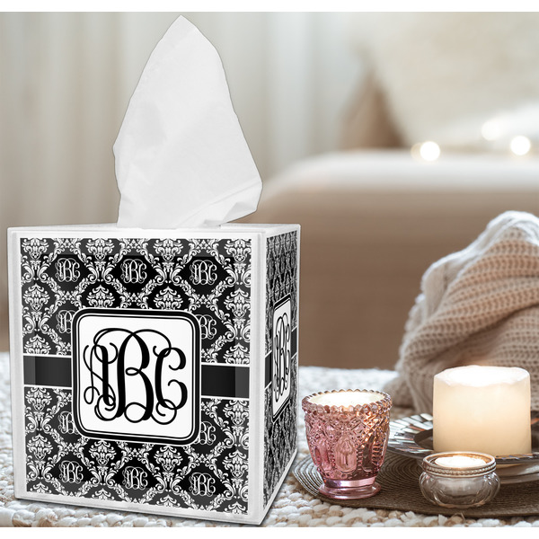 Monogrammed Damask Tissue Box - LIFESTYLE