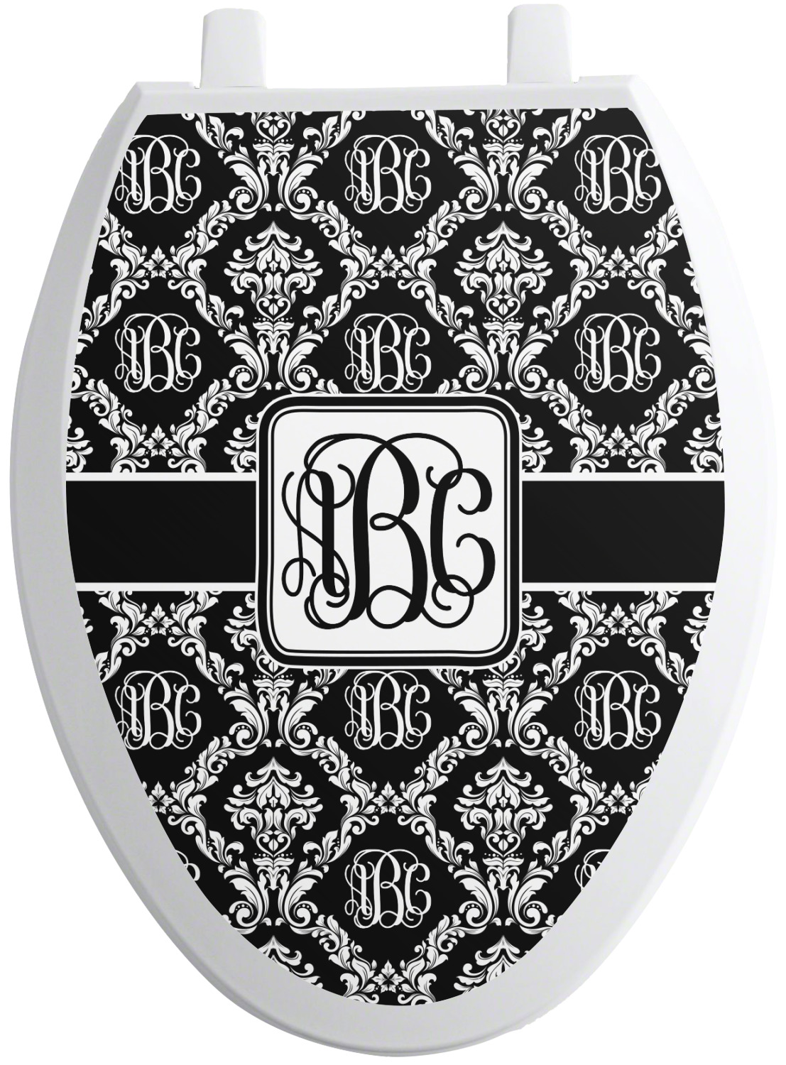 Monogrammed Damask Toilet Seat Decal Elongated (Personalized