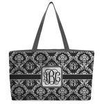 Monogrammed Damask Beach Totes Bag - w/ Black Handles