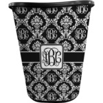 Monogrammed Damask Waste Basket - Single Sided (Black) (Personalized)