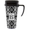 Monogrammed Damask Travel Mug with Black Handle - Front