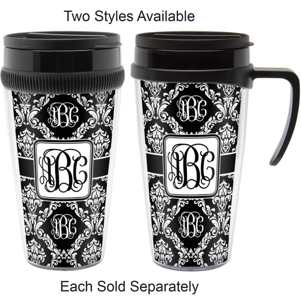 Monogrammed Damask Travel Mugs - with & without Handle