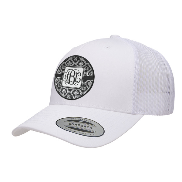 Custom Monogrammed Damask Trucker Hat - White