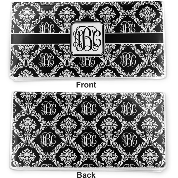 Monogrammed Damask Vinyl Check Book Cover - Front and Back