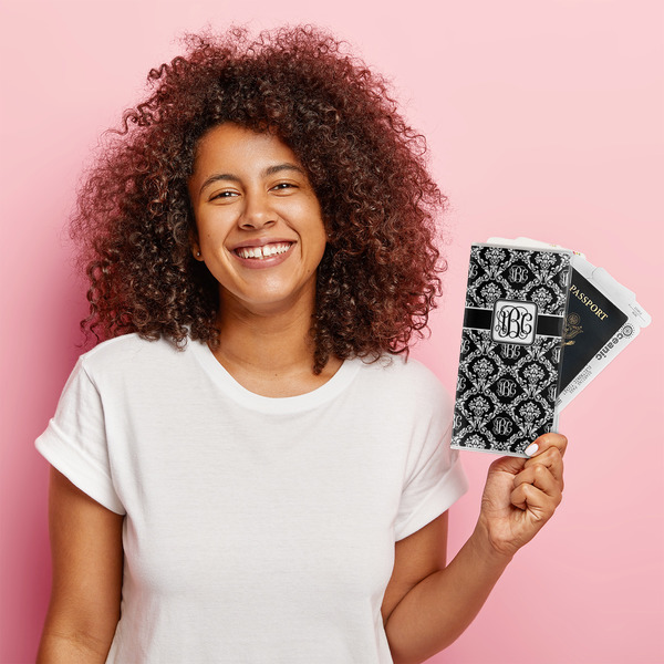 Monogrammed Damask Vinyl Document Holder - LIFESTYLE