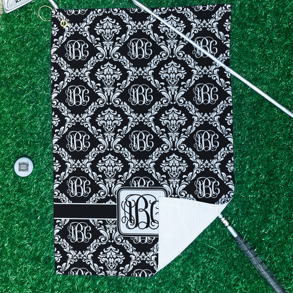 Monogrammed Damask Waffle Weave Golf Towel - In Context