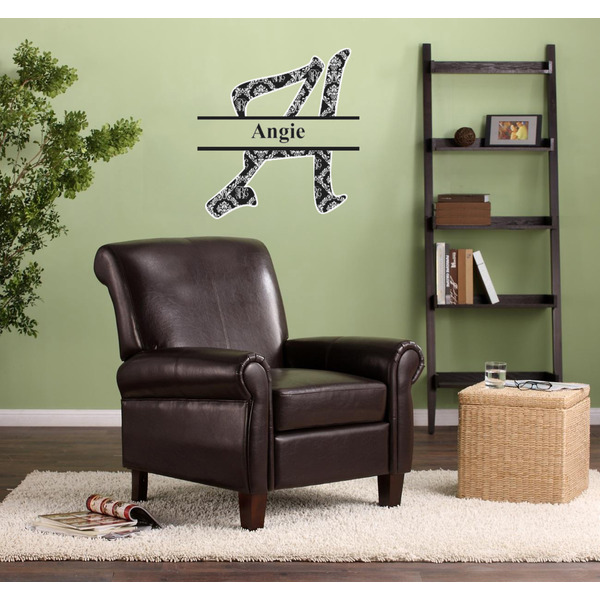 Monogrammed Damask Wall Name & Initial Large on Living Room Wall