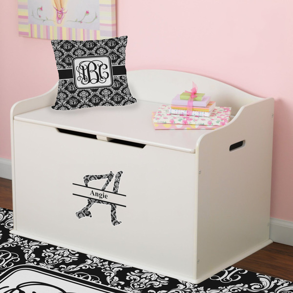 Monogrammed Damask Wall Name & Initial Small on Toy Chest