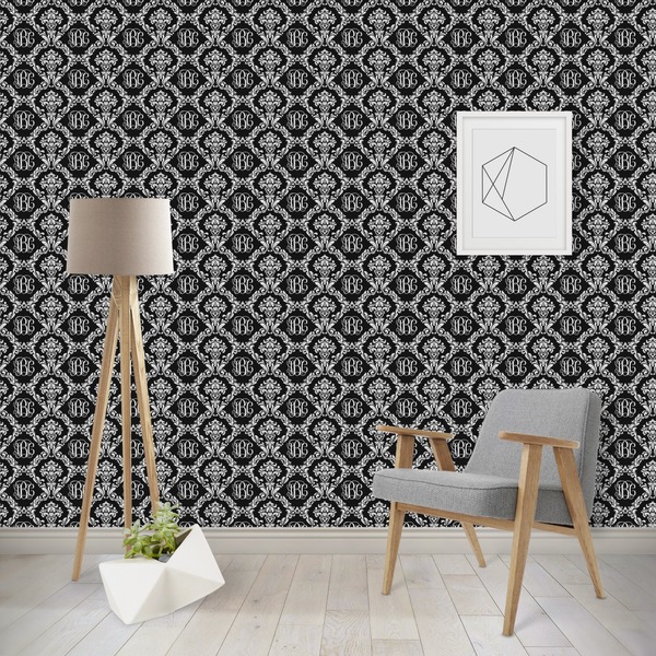 Custom Monogrammed Damask Wallpaper & Surface Covering (Peel & Stick - Repositionable)