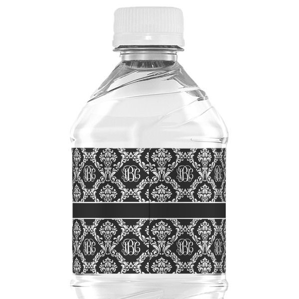 Monogrammed Damask Water Bottle Label - Back View