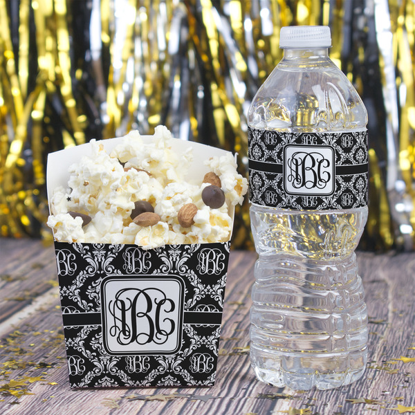 Monogrammed Damask Water Bottle Label - w/ Favor Box