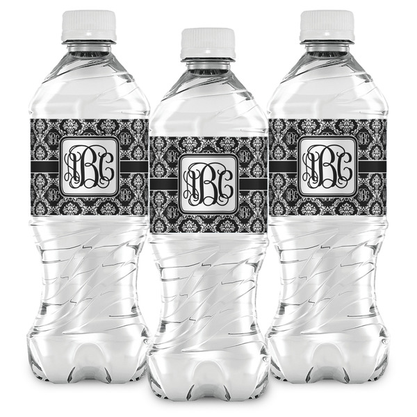 Monogrammed Damask Water Bottle Labels - Front View