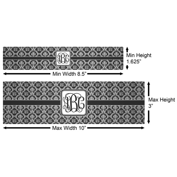 Monogrammed Damask Water Bottle Labels w/ Dimensions