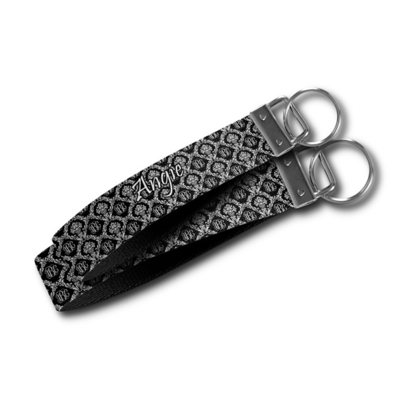Monogrammed Damask Webbing Keychain FOBs - Size Comparison