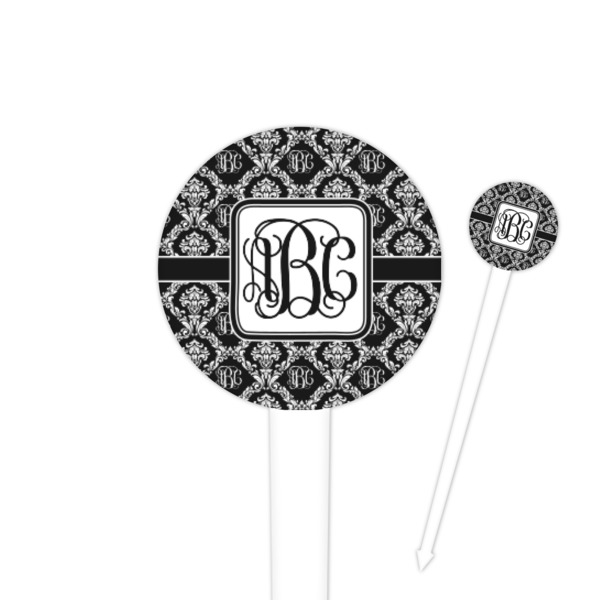 Custom Monogrammed Damask 4" Round Plastic Food Picks - White - Single Sided