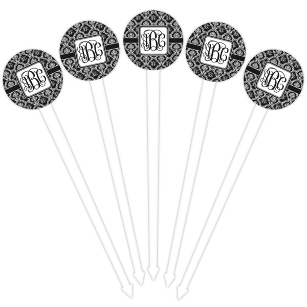 Monogrammed Damask White Plastic 4" Food Pick - Round - Fan View