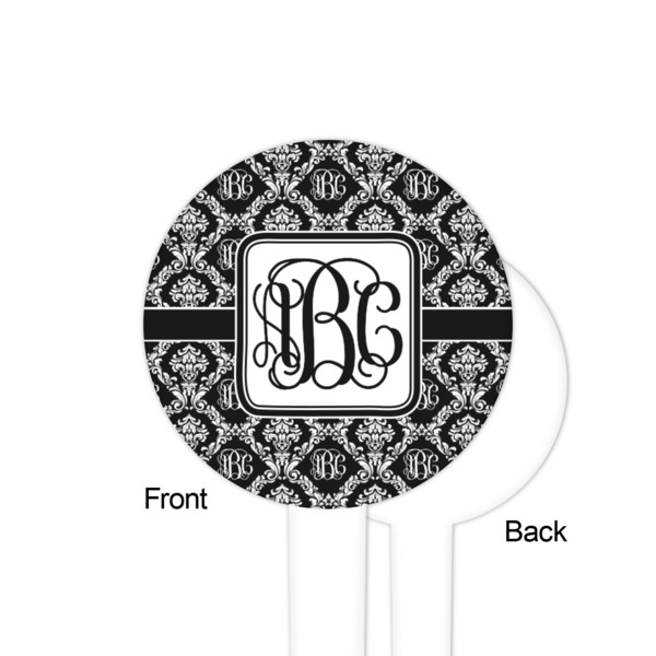 Monogrammed Damask White Plastic 4" Food Pick - Round - Single Sided - Front & Back