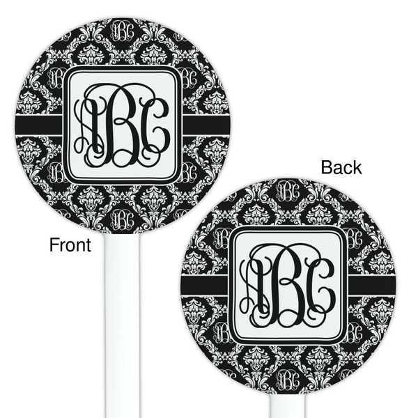 Monogrammed Damask White Plastic 5.5" Stir Stick - Double Sided - Round - Front & Back