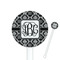 Monogrammed Damask 5.5" Round Plastic Stir Sticks - White - Double Sided