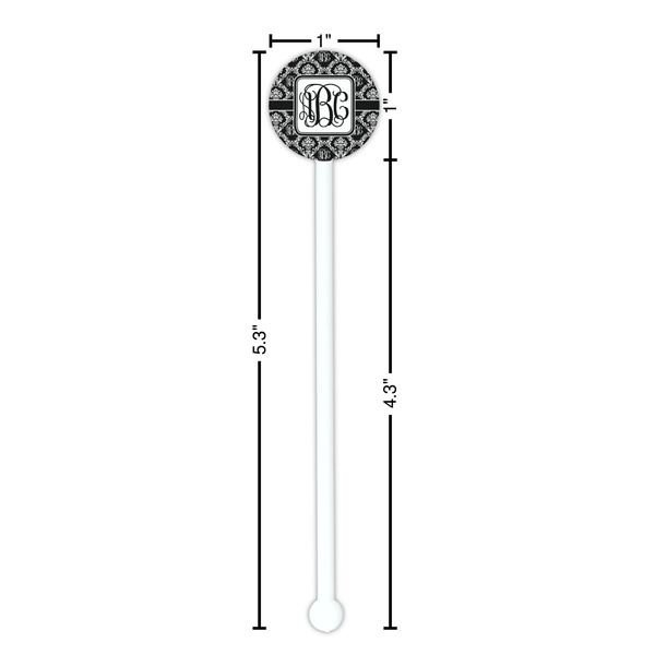 Monogrammed Damask White Plastic 5.5" Stir Stick - Round - Dimensions