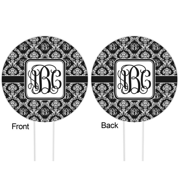 Monogrammed Damask White Plastic 6" Food Pick - Round - Double Sided - Front & Back