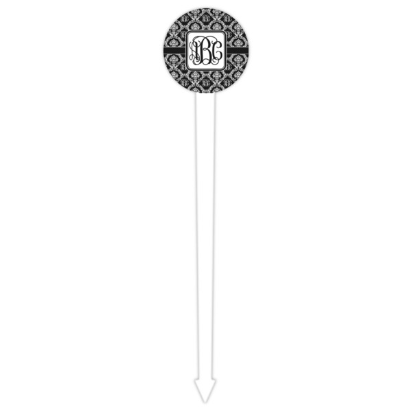 Monogrammed Damask White Plastic 6" Food Pick - Round - Single Pick