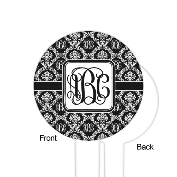 Monogrammed Damask White Plastic 6" Food Pick - Round - Single Sided - Front & Back