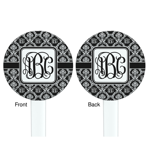 Monogrammed Damask White Plastic 7" Stir Stick - Double Sided - Round - Front & Back
