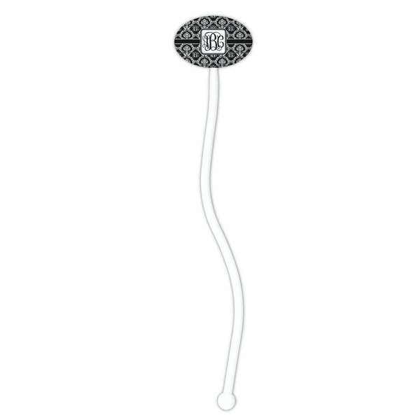 Monogrammed Damask White Plastic 7" Stir Stick - Oval - Single Stick