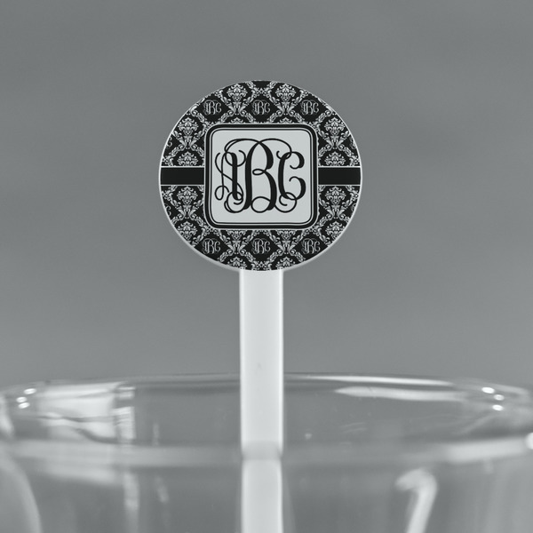 Monogrammed Damask White Plastic 7" Stir Stick - Round - Main