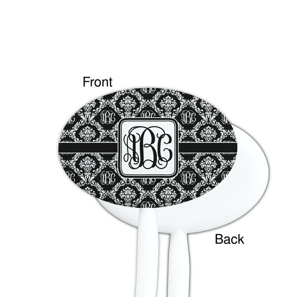 Monogrammed Damask White Plastic 7" Stir Stick - Single Sided - Oval - Front & Back