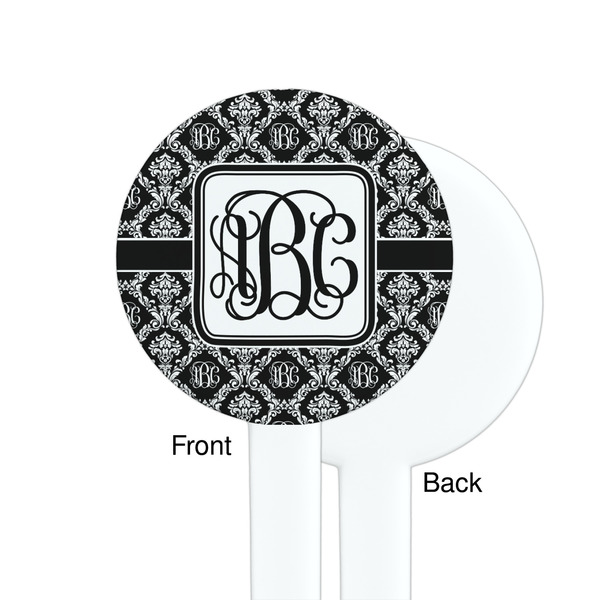 Monogrammed Damask White Plastic 7" Stir Stick - Single Sided - Round - Front & Back