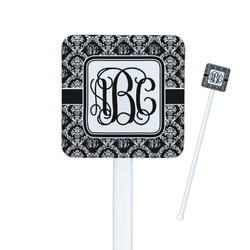 Monogrammed Damask Square Plastic Stir Sticks - Single Sided