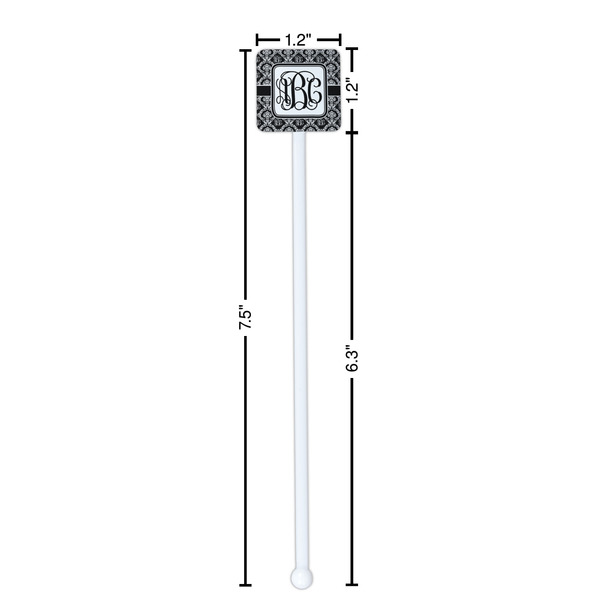 Monogrammed Damask White Plastic Stir Stick - Square - Dimensions