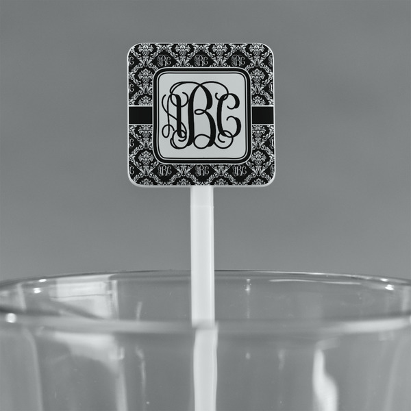 Monogrammed Damask White Plastic Stir Stick - Square - Main