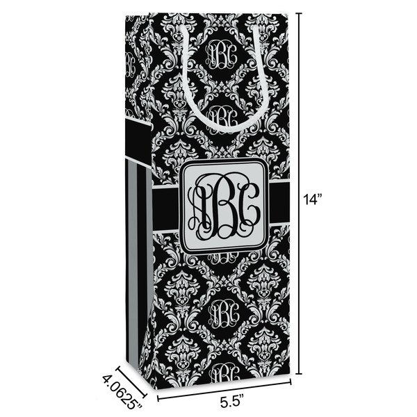 Monogrammed Damask Wine Gift Bag - Dimensions
