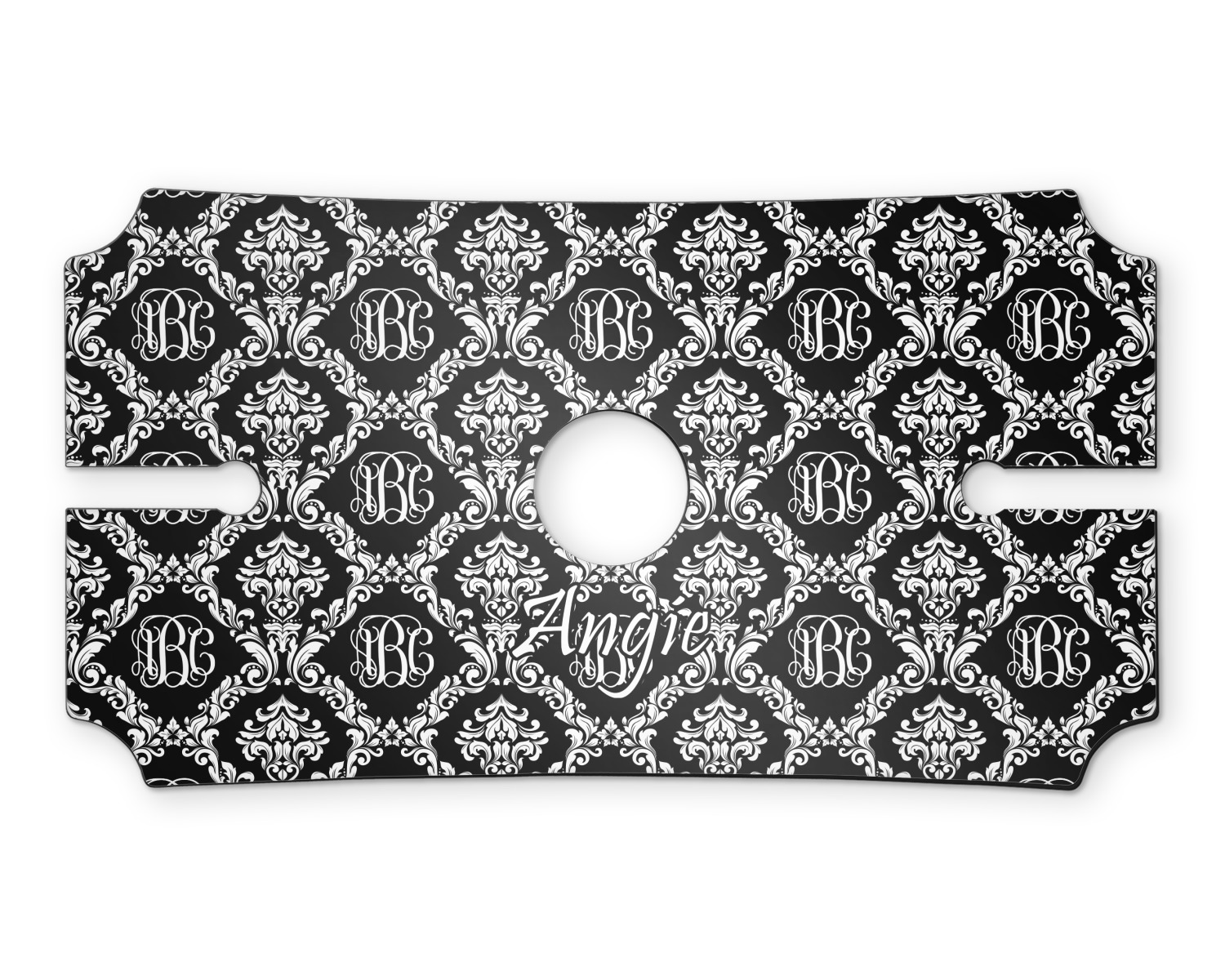 Custom Monogrammed Damask Wine Bottle & Glass Holder (Personalized