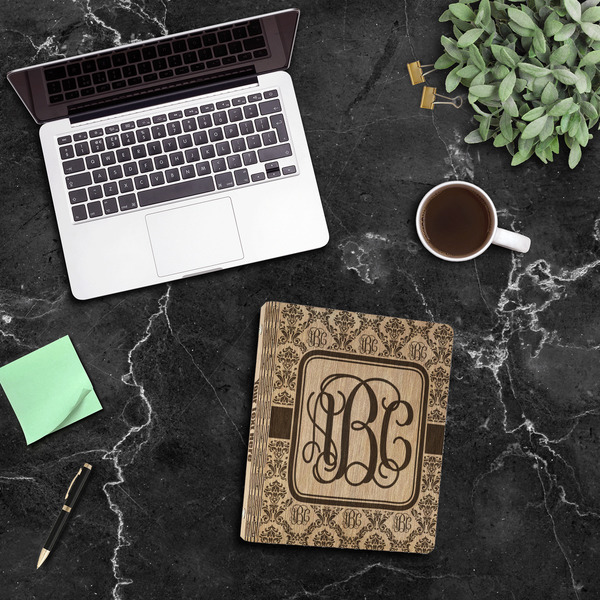 Monogrammed Damask Wood 3-Ring Binders - 1" Letter - In Context