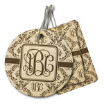 Monogrammed Damask Wood Luggage Tag
