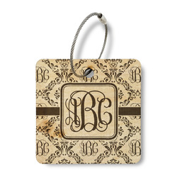Monogrammed Damask Wood Luggage Tag - Square
