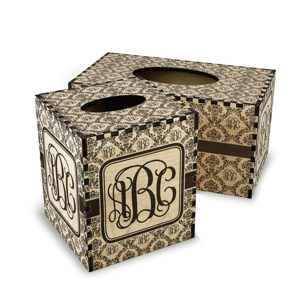 Monogrammed Damask Wood Tissue Box Covers - Parent/Main