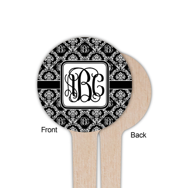 Monogrammed Damask Wooden 4" Food Pick - Round - Single Sided - Front & Back