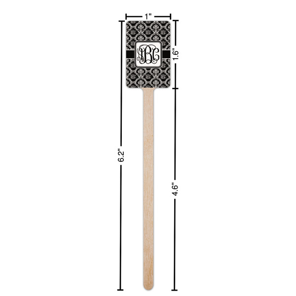 Monogrammed Damask Wooden 6.25" Stir Stick - Rectangular - Dimensions