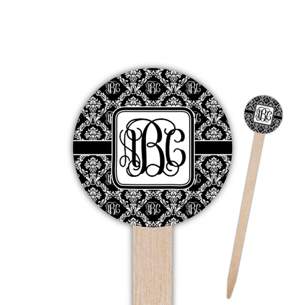 Custom Monogrammed Damask 6" Round Wooden Food Picks - Double Sided