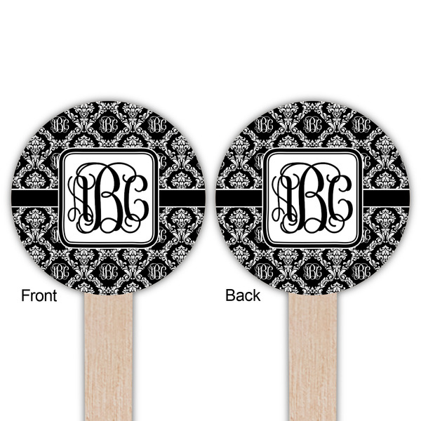 Monogrammed Damask Wooden 6" Food Pick - Round - Double Sided - Front & Back