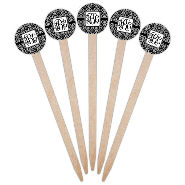 Monogrammed Damask Wooden 6" Food Pick - Round - Fan View