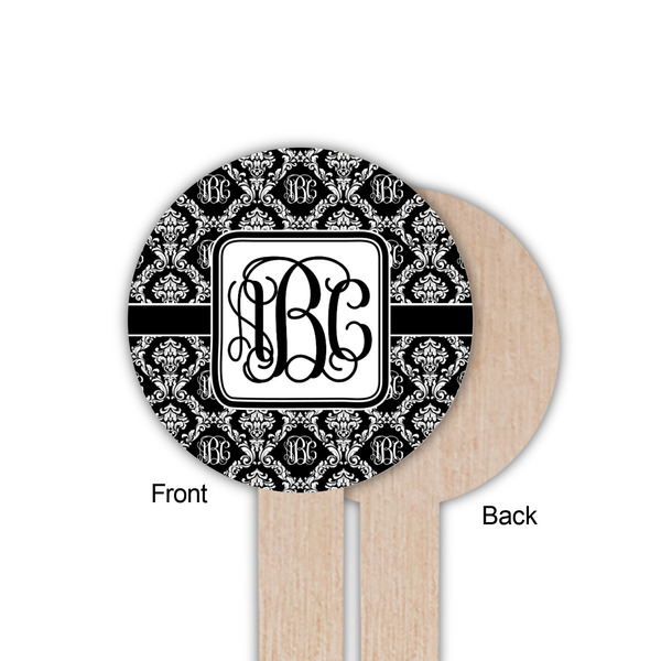 Monogrammed Damask Wooden 6" Food Pick - Round - Single Sided - Front & Back